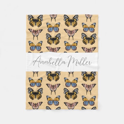 Moderne Oranje Boho vlinderpatroon Kinder naam Fleece Deken (Voorkant)