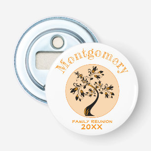 Moderne Oranje boomstamfamilie reünie Memento Button Flesopener