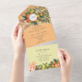 Moderne Oranje Citrusvrucht Bruiloft All In One Uitnodiging (Afscheurbaar)