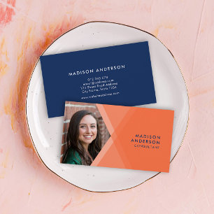 Moderne Oranje en Blauwe Gelaagde Geometrische Fot Visitekaartje