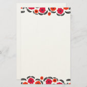 Moderne Oranje en rode Floral Briefpapier (Voorkant / Achterkant)
