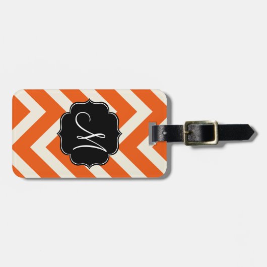 Moderne Oranje en witte Chevron Stripes Bagagelabel (Voorkant horizontaal)