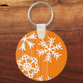 Moderne oranje en witte Kerstmis witte sneeuwvlokk Sleutelhanger (Voorkant)