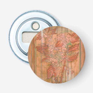 Moderne Oranje Floral Print op gestripte achtergro Button Flesopener