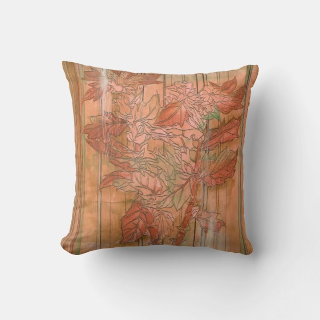 Moderne Oranje Floral Print op gestripte achtergro Kussen (Voorkant)