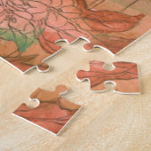 Moderne Oranje Floral Print op gestripte achtergro Legpuzzel (Zijkant)