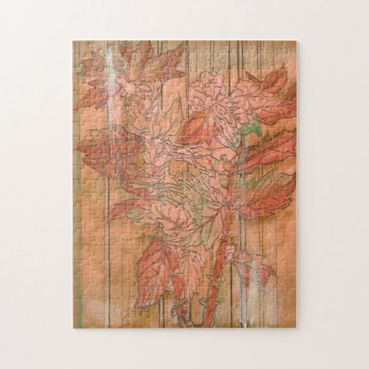 Moderne Oranje Floral Print op gestripte achtergro Legpuzzel (Verticaal)