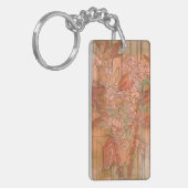 Moderne Oranje Floral Print op gestripte achtergro Sleutelhanger (Voorkant Links)