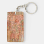 Moderne Oranje Floral Print op gestripte achtergro Sleutelhanger (achterkant)
