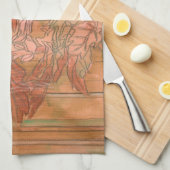 Moderne Oranje Floral Print op gestripte achtergro Theedoek (Quarter Fold)