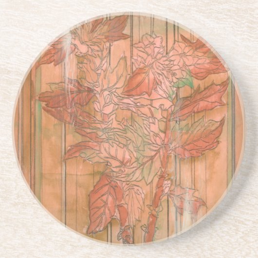 Moderne Oranje Floral Print op gestripte achtergro Zandsteen Onderzetter (Voorkant)