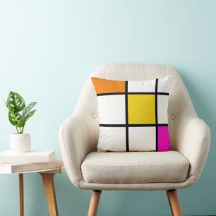 Moderne Oranje Gele Roze Mondrian Stijl Kussen