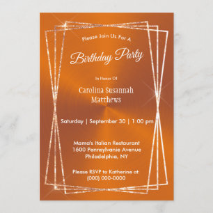 Moderne Oranje Glitter Lijst Verjaardag Kaart