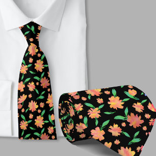 Moderne oranje groene waterverf bloemen stropdas
