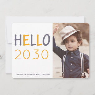 Moderne oranje Hallo 2019 Nieuwjaarsfoto van typog Feestdagenkaart