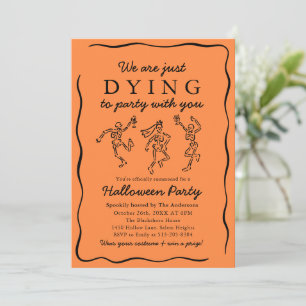 Moderne Oranje handgetekende skeletten Halloween P Kaart