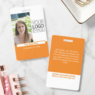 Moderne oranje kleur blok professionele foto naam badge
