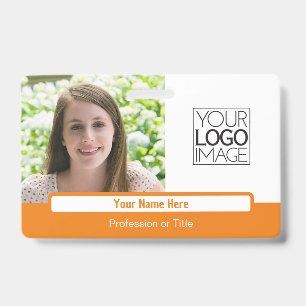 Moderne Oranje Kleurblok Professionele Foto Naam Badge