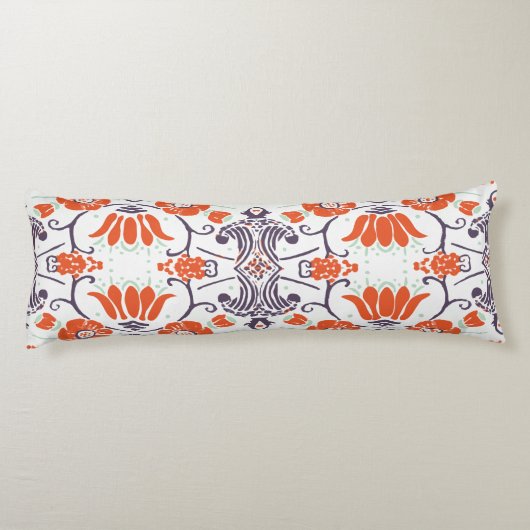 Moderne Oranje monogram en Paarse bloemen Lichaamskussen (Achterkant)