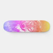 Moderne oranje paarse roze waterverf wolf skateboard (Horizontaal)