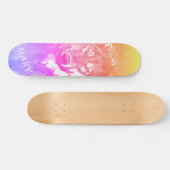 Moderne oranje paarse roze waterverf wolf skateboard (Horizontaal)