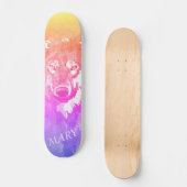 Moderne oranje paarse roze waterverf wolf skateboard (Voorkant)