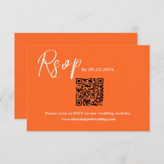 Moderne oranje QR Code Response Kaart bruiloft RSV (Voorkant / Achterkant)