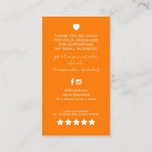 Moderne Oranje QR-codeorder bedankt Visitekaartje (Achterkant)