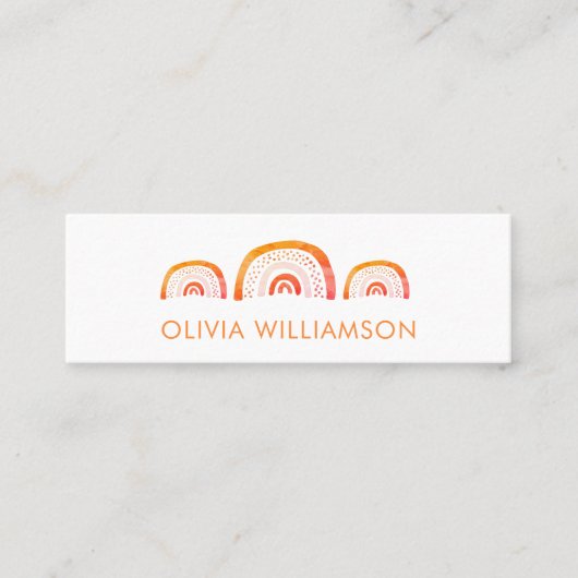 Moderne Oranje regenboog-Waterverf QR-code Mini Visitekaartje (Voorkant)
