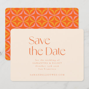 Moderne Oranje Retro Geometrische Eenvoudige Trouw Save The Date