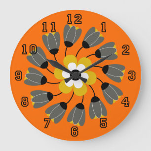 Moderne, Oranje ronde, Floral Swirl Grote Klok