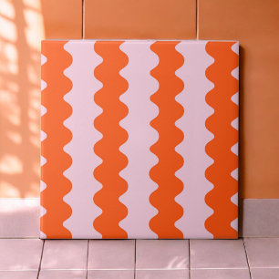 Moderne Oranje Roze Groovy Streep Minimalistische Tegeltje