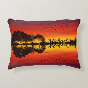 Moderne Oranje Sunset Guitarist Name Waterverf Accent Kussen