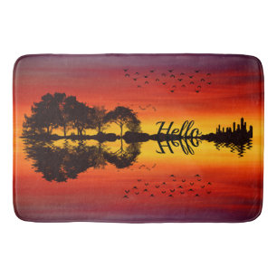 Moderne Oranje Sunset Guitarist Name Waterverf Badmat