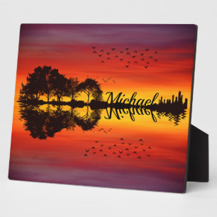 Moderne Oranje Sunset Guitarist Name Waterverf Fotoplaat