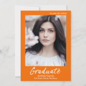 Moderne Oranje tekst Blauw Afstuderen Foto Aankondiging (Voorkant)