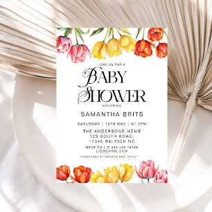 Moderne Oranje Tulpen Bloemen Baby shower Uitnodig Kaart