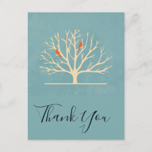 Moderne oranje vogels in een grote boom Dank je we Briefkaart