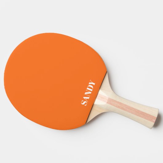 Moderne oranje & witte monogram naam tafeltennisbatje (Zijkant)