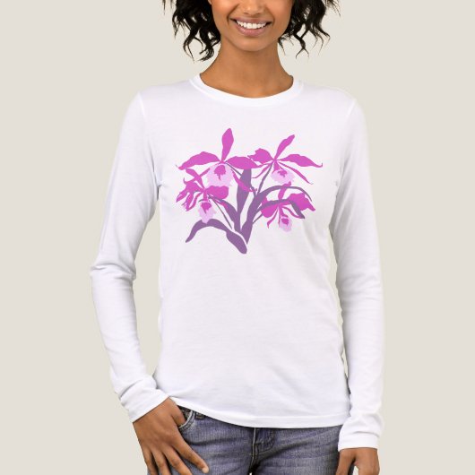Moderne orchidee t-shirt met grafische cattleya-st (Voorkant volledig)