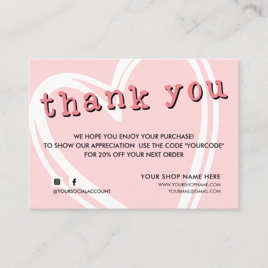 Moderne ORDE INSERT trendy bedankt Roze Visitekaartje (Voorkant)