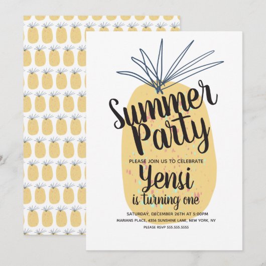Moderne Organische Ananas Verjaardag Tropische Uit Kaart (Voorkant / Achterkant)