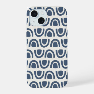 Moderne Organische Boog Blokken Navy Crème Patroon iPhone 15 Hoesje