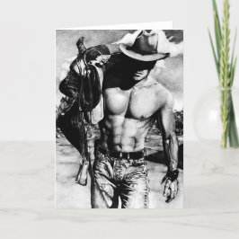 Moderne originele handgetekende kunst knappe cowbo bedankkaart