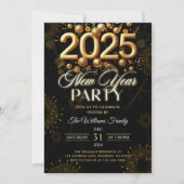 Moderne Oud en Nieuw Feest 2025 Gouden Glitters Kaart (Voorkant)