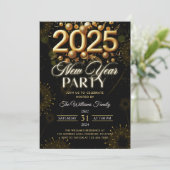 Moderne Oud en Nieuw Feest 2025 Gouden Glitters Kaart (Staand voorkant)