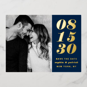 Moderne oude datum Typografie Blue Save the Date Folie Uitnodiging Briefkaart