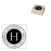Moderne, oude monogram Ronde Adres Rubberstempel (Gestempeld)