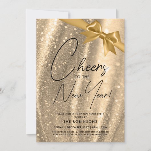 MODERNE oudejaarsavond Gouden Sparkle Sequin Bow Kaart (Voorkant)