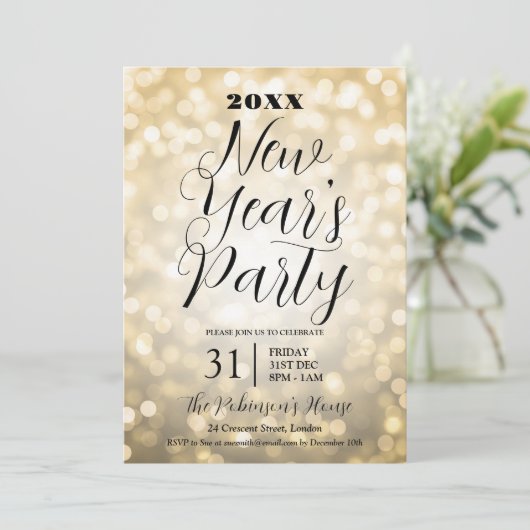 MODERNE oudejaarsavond partij gouden bokeh lichten Kaart (Staand voorkant)